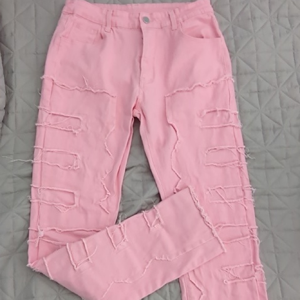 Pink Distressed Mens Jeans